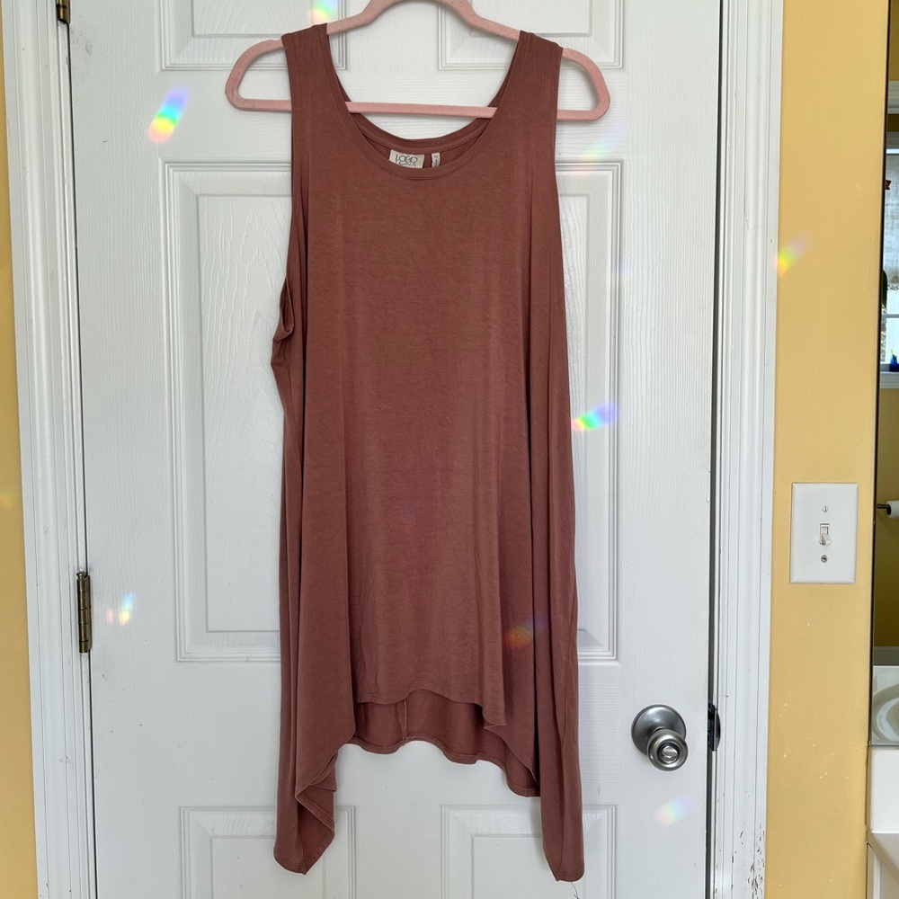 LOGO by Lori Goldstein long rose Modal tank top with handkerchief hem, 2X